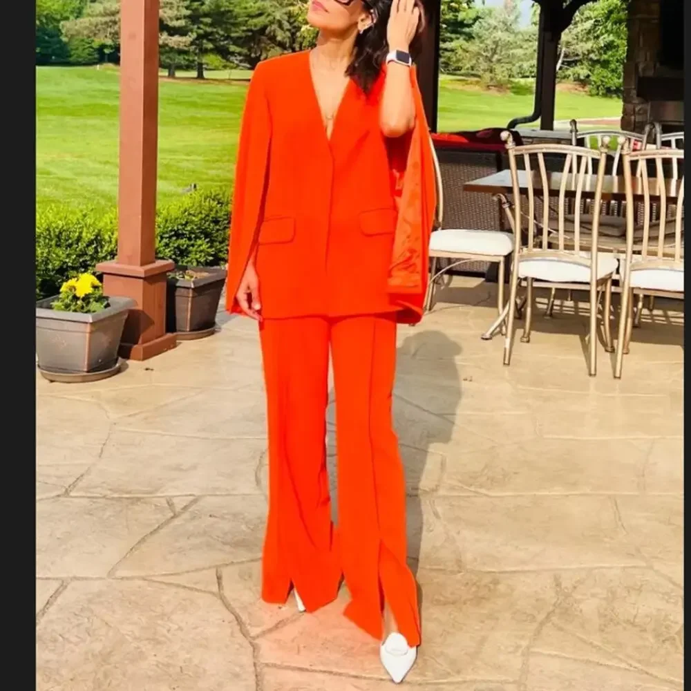 Rodebjer Orange Wide Leg Pant XS Trouser High Rise Split Hem Pleat Designer $345 - Picture 7 of 13
